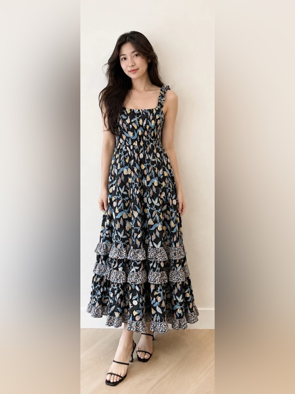 Universal Thread Black Floral Smocked Maxi Dress